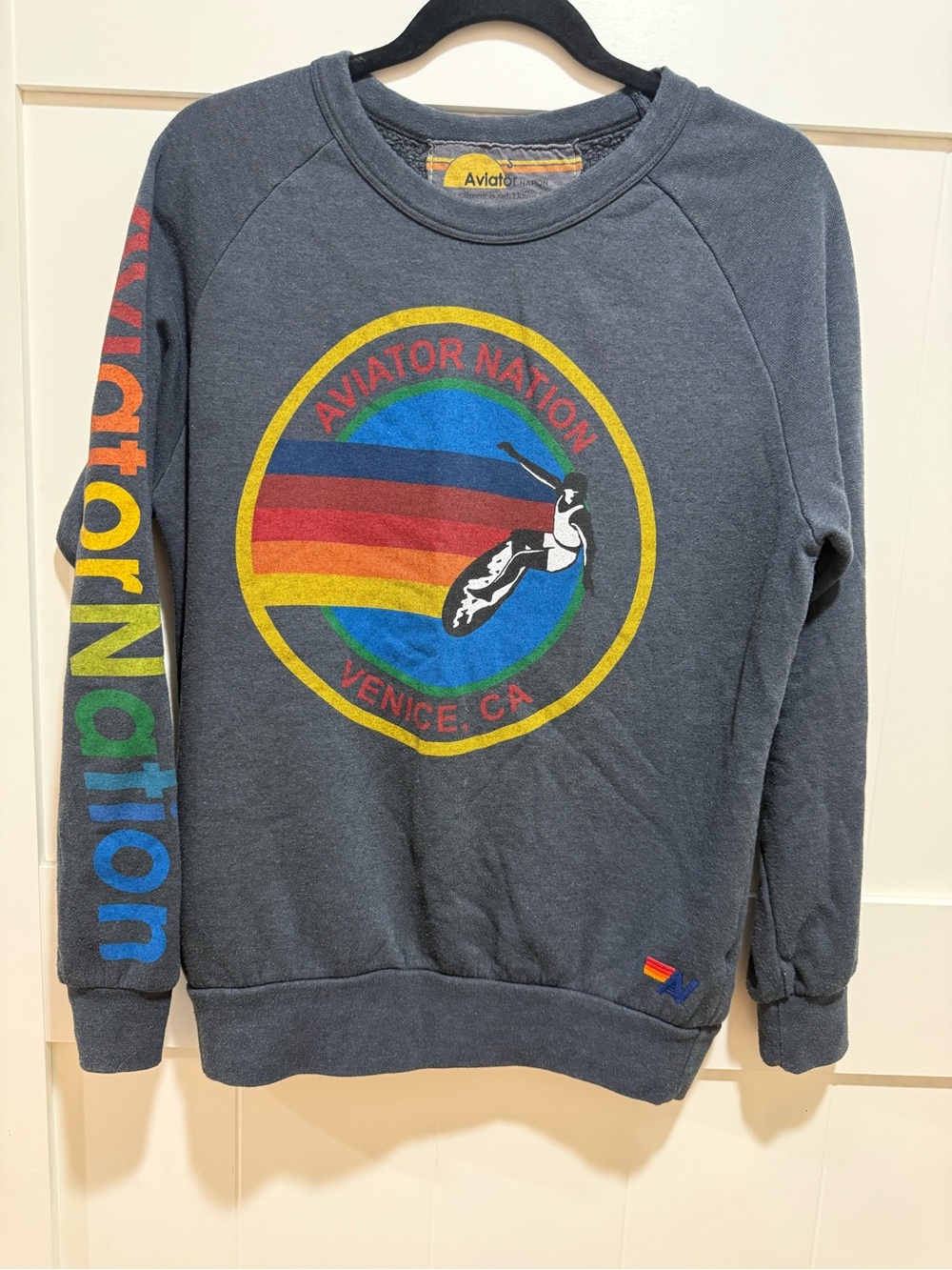 Aviator Nation Charcoal Crewneck Sweatshirt with Rainbow Logo
